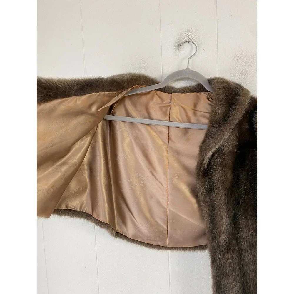 Regina Glenara by Glenoit Vintage Faux Fur Stole Wrap Brown Striped Shawl Collar
